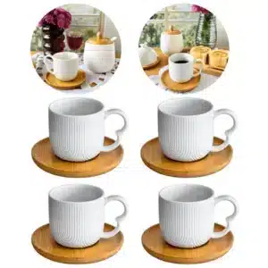 Xicaras Oasis Cerâmica Branca e Bambu