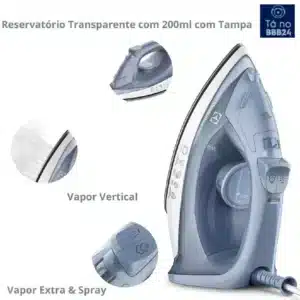 Ferro de Passar a Seco e Vapor Electrolux ESI10 Efficient Base Antiaderente Vapor Vertical